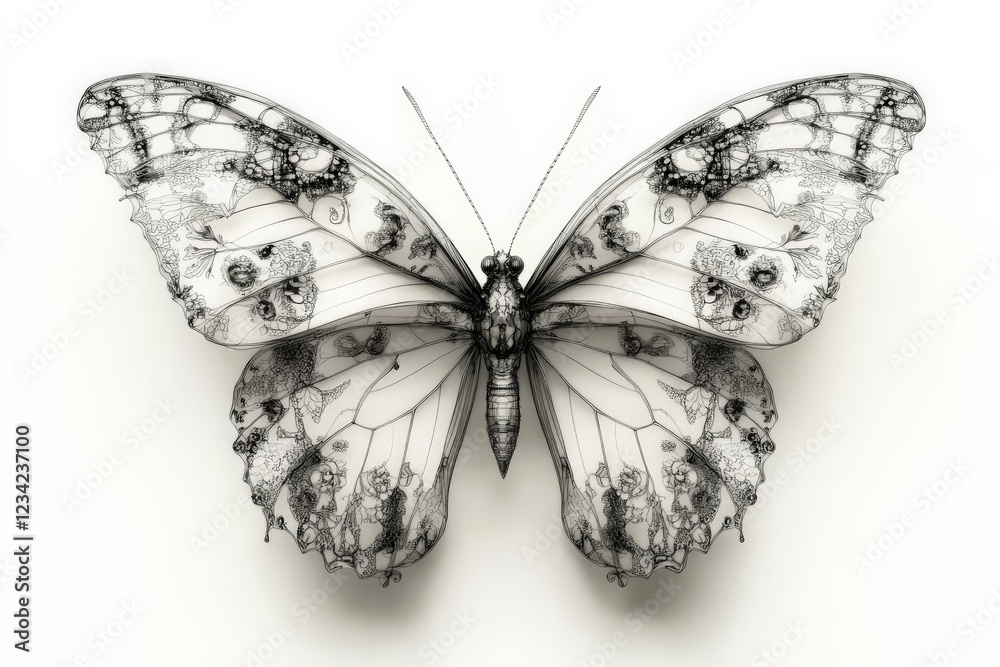 Poster Intricate butterfly illustration showcasing delicate patterns and detailed design against a neutral background