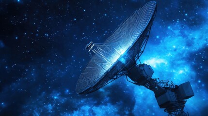 Naklejka premium A satellite dish transmitting data to space, representing global communication.