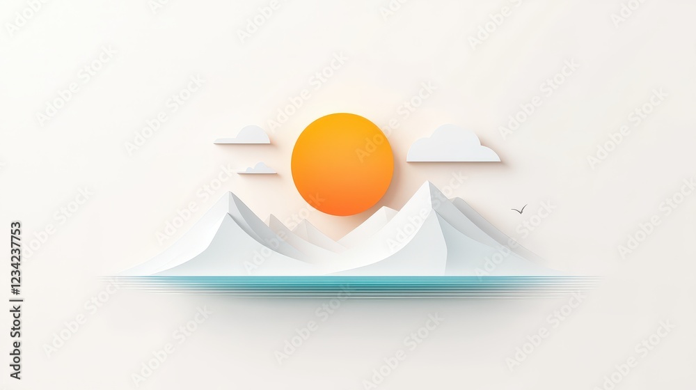 Poster a minimalist geometric beach symbol using circles and angular shapes to create a modern, clean repre