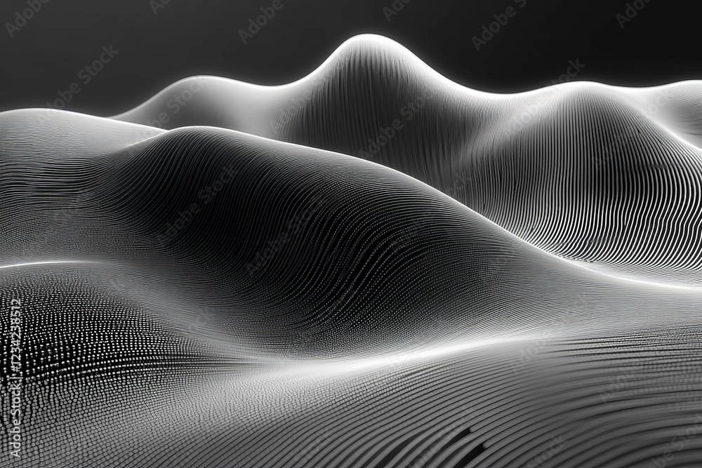Aufkleber abstract black and white landscape with textured waves and contours illuminated by soft light