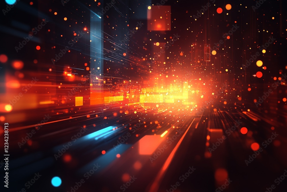 Poster Dynamic abstract background showcasing vibrant lights and colors flowing through a dark space