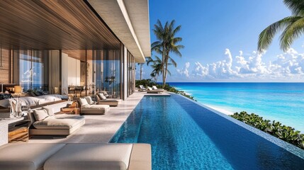 Fototapeta premium Luxury condominium complex with an oceanfront view and modern architecture