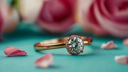 Diamond Engagement Ring with Pink Roses