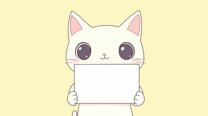 Obraz premium Cat Mascot Holding Blank Card with Big Round Eyes
