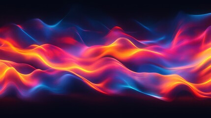 Abstract Vibrant Waves, Fluid Motion of Electric Blue, Magenta, and Orange on Black, Digital Art