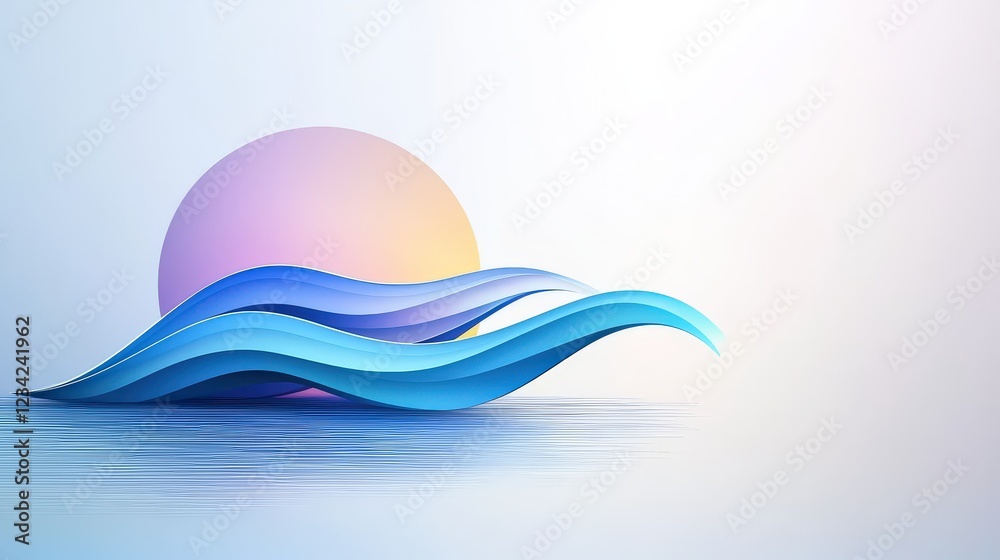 Fototapete an abstract ocean shore logo created using geometric lines and shapes, representing the meeting poin