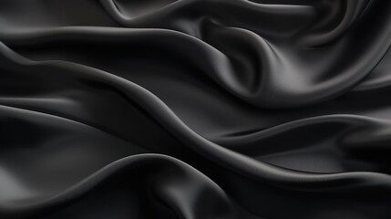Fototapeta premium Closeup of Rippled Black Silk Fabric Showing the Luxurious Texture and Smooth Finish Ideal for Fashion and Interior Design Applications