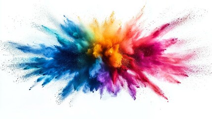 Vibrant explosion of colorful powders on white background
