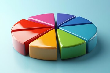 Obraz premium Colorful pie chart segments arranged on a blue background representing data distribution and analysis
