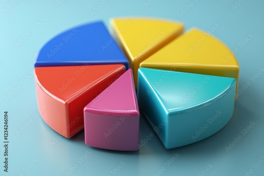 Poster colorful pie chart segments arranged on a light blue background for educational purposes in a classr