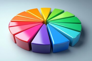 Fototapeta premium Colorful geometric shapes arranged in a circular pattern on a light background during the afternoon