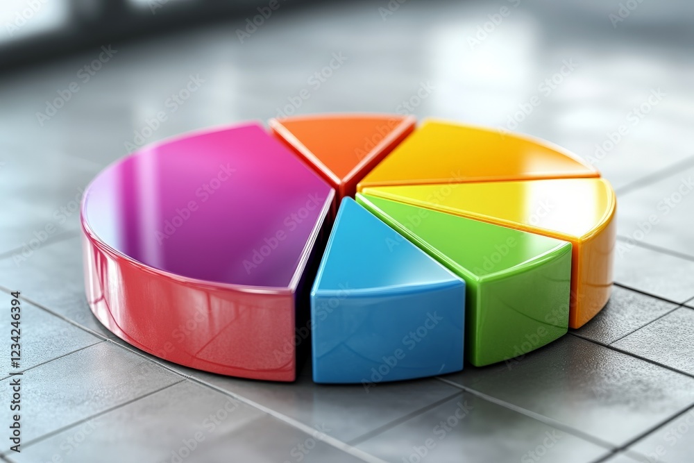Poster Colorful pie chart model sits on a tiled surface showcasing distinct segmented sections for data representation