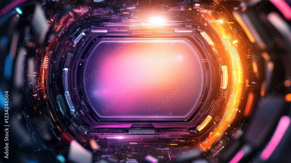 Poster Futuristic Abstract Background with Colorful Digital Lights and Shapes