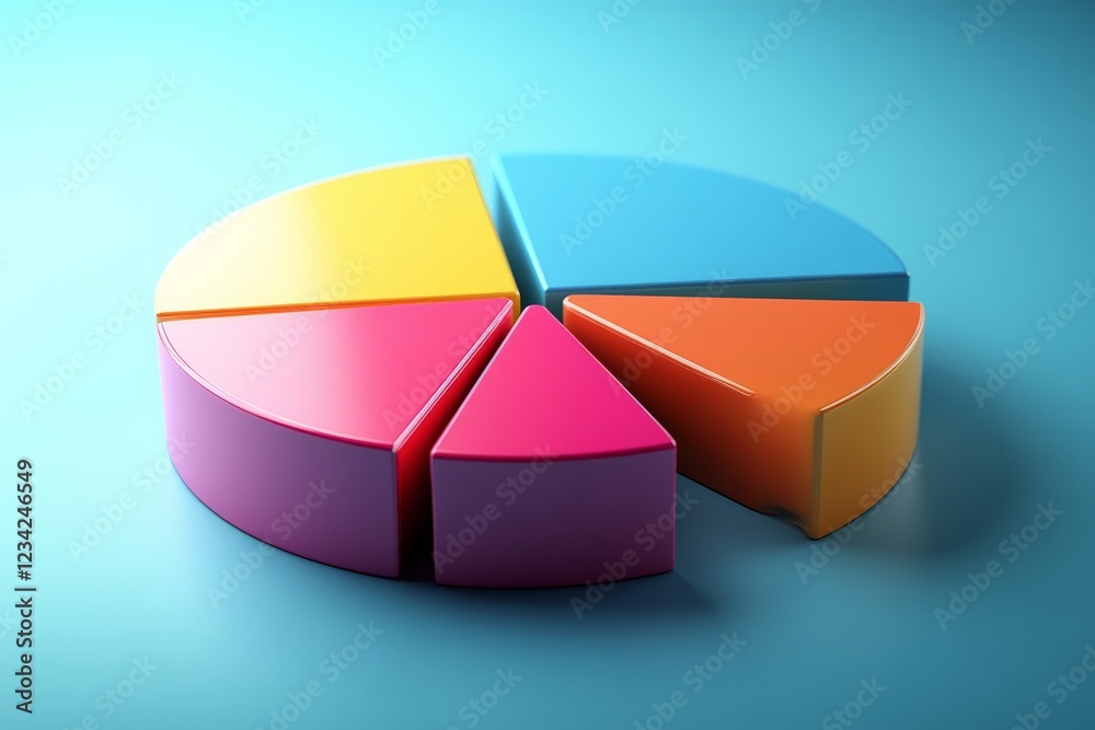 Poster Colorful geometric pie chart on a blue background representing data distribution and analysis techniques