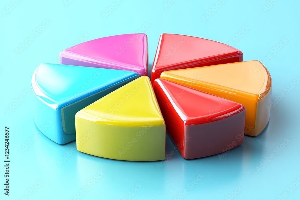 Aufkleber Colorful triangular shapes arranged in a circular pattern on a turquoise background