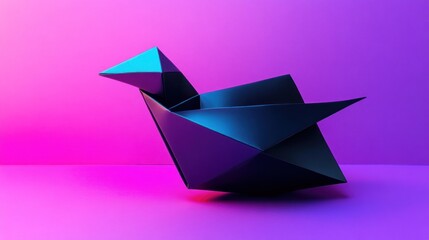Fototapeta premium Abstract geometric origami bird, dark blue, vibrant pink background.