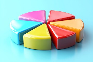 Obraz premium Colorful triangular shapes arranged in a circular pattern on a turquoise background