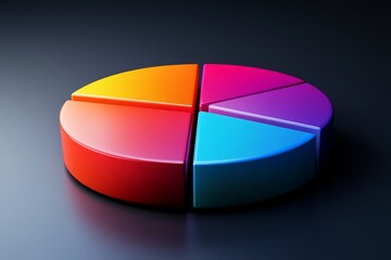 Obraz premium Colorful pie chart made of plastic segments displayed on a dark surface during the day showcasing vibrant colors and geometric design elements