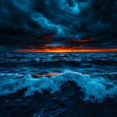Fototapeta premium Dramatic Ocean Sunset with Dark Clouds