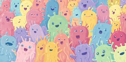 A Crowd Of Happy Pastel Colored Creatures