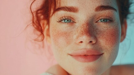 Youthful Beauty: Close-up Portrait of a Woman with Freckles
