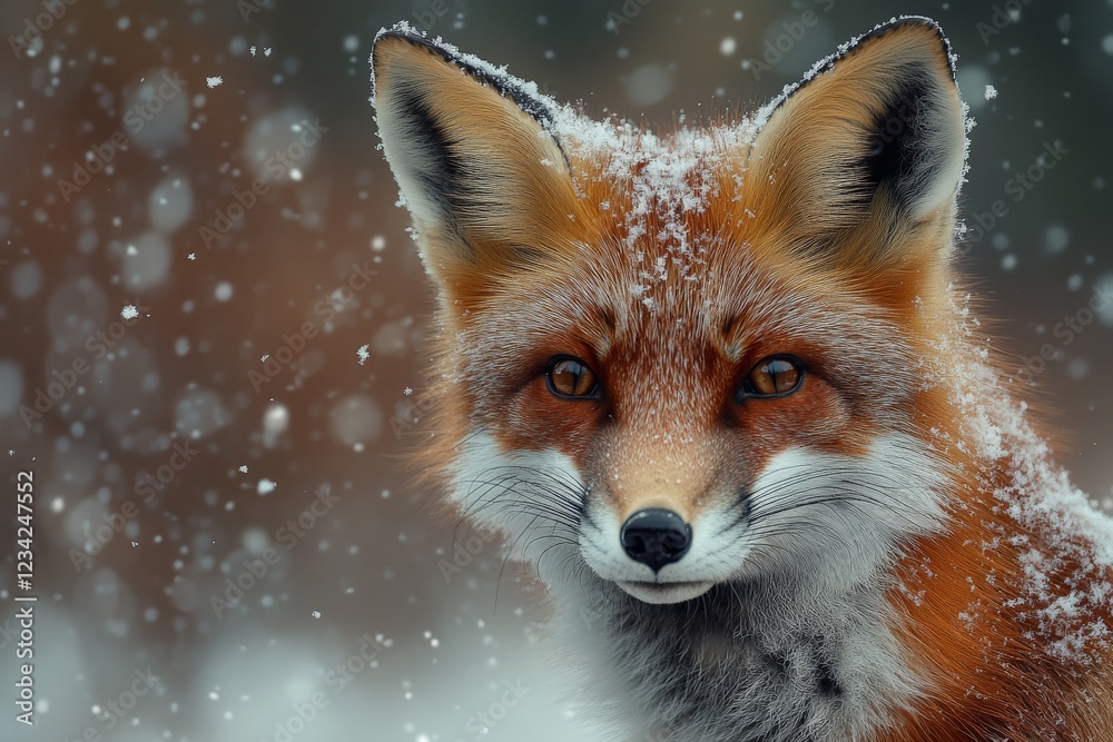 Aufkleber red fox stands gracefully in snowy forest during winter snowfall capturing attention with bright eye
