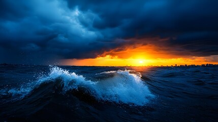 Fototapeta premium Dramatic Ocean Sunset with Stormy Waves