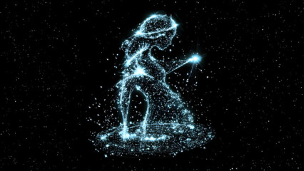 A mesmerizing digital illustration of the Virgo zodiac sign, showcasing a glowing celestial figure representing a maiden illuminated by stars. The cosmic beauty captivates the viewer. 