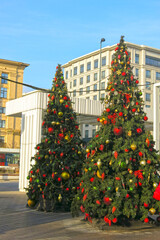 decorated street Christmas trees in Moscow