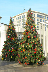 decorated street Christmas trees in Moscow
