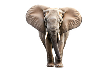 Fototapeta premium A large elephant with large ears and a long trunk, standing on a white surface. Transparent background