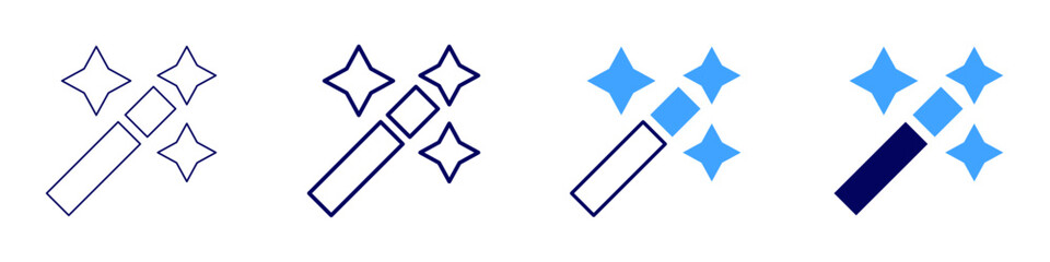 Magic wand icon in 4 different styles. Thin Line, Line, Bold, and Bold Line. Duotone style. Editable stroke