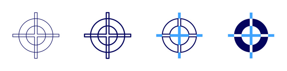 Registration mark icon in 4 different styles. Thin Line, Line, Bold, and Bold Line. Duotone style. Editable stroke