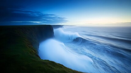 Obraz premium Dramatic Ocean Waves Crashing Against Coastal Cliffs