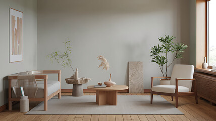 A quiet, minimalist room with natural textures and simple decor