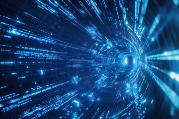 Obraz premium Glowing data streams flowing through digital tunnel symbolizing artificial intelligence processing