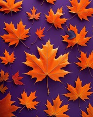 Obraz premium Vibrant orange maple leaves on a deep purple background