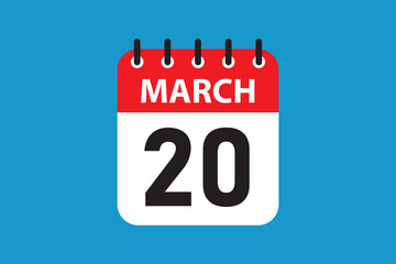 March 20 event label flat design with red and blue contrast.