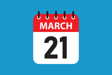 Vector date symbol march 21 on red top blue base design.