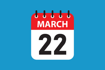 March 22 daily icon stylish flat calendar visual.