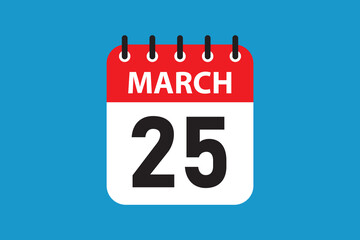 Simple calendar art march 25 flat design with vivid color.