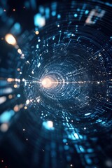 Fototapeta premium Glowing data streams flowing through digital tunnel symbolizing artificial intelligence processing