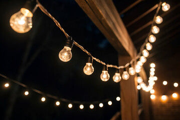 Mental Health Support, A warm string of decorative lights twinkles under a wooden structure, creating a cozy atmosphere at night.