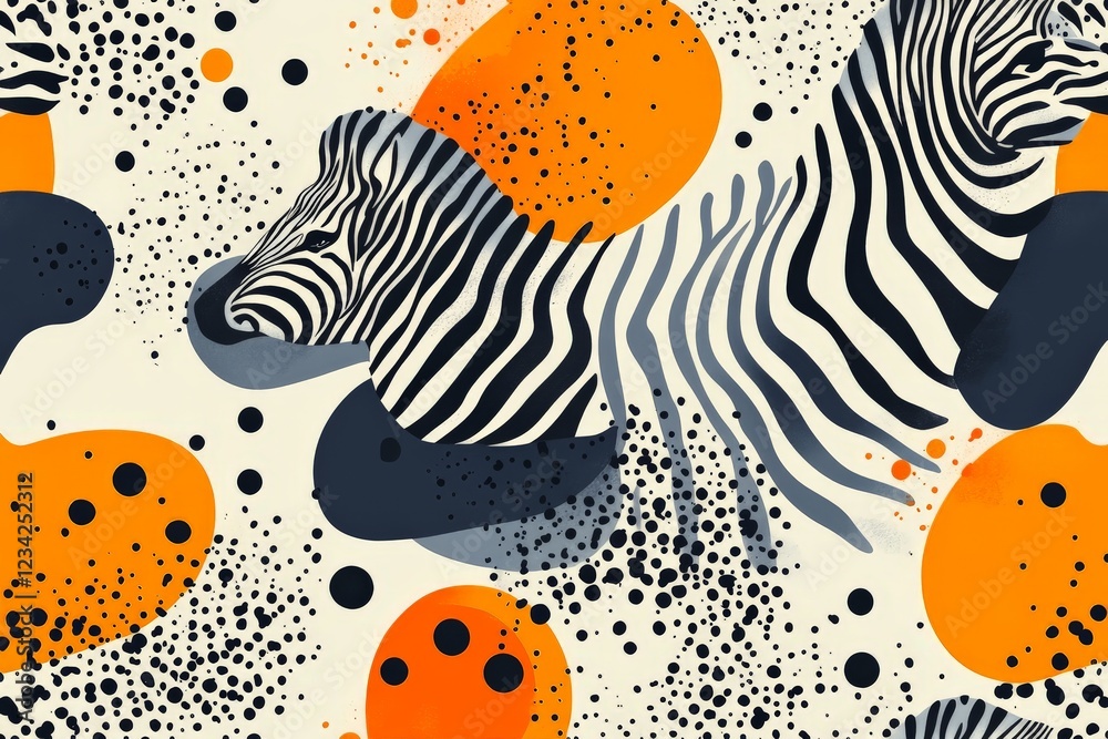Aufkleber black and white zebra patterns with vibrant orange and grey shapes for creative design inspiration
