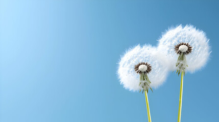 Obraz premium Two dandelion clocks against a blue sky