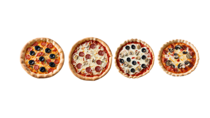 Hot pizza with a golden crust and assorted toppings isolated on a clean PNG background, capturing the mouthwatering appeal of this popular dish, perfect for food photography, restaurant designs, and m