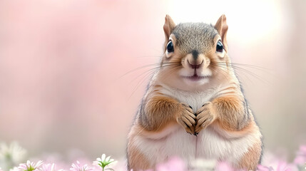 Adorable squirrel amidst spring blossoms, nature background, wildlife photo, perfect for calendars