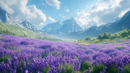 Lavender Fields in the Majestic Alps: A Breathtaking Panorama