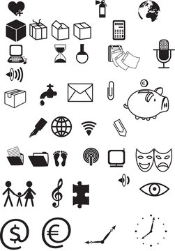black symbols and silhouette icons