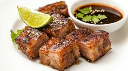 Crispy Pork Belly with Soy Sauce and Lime Garnish